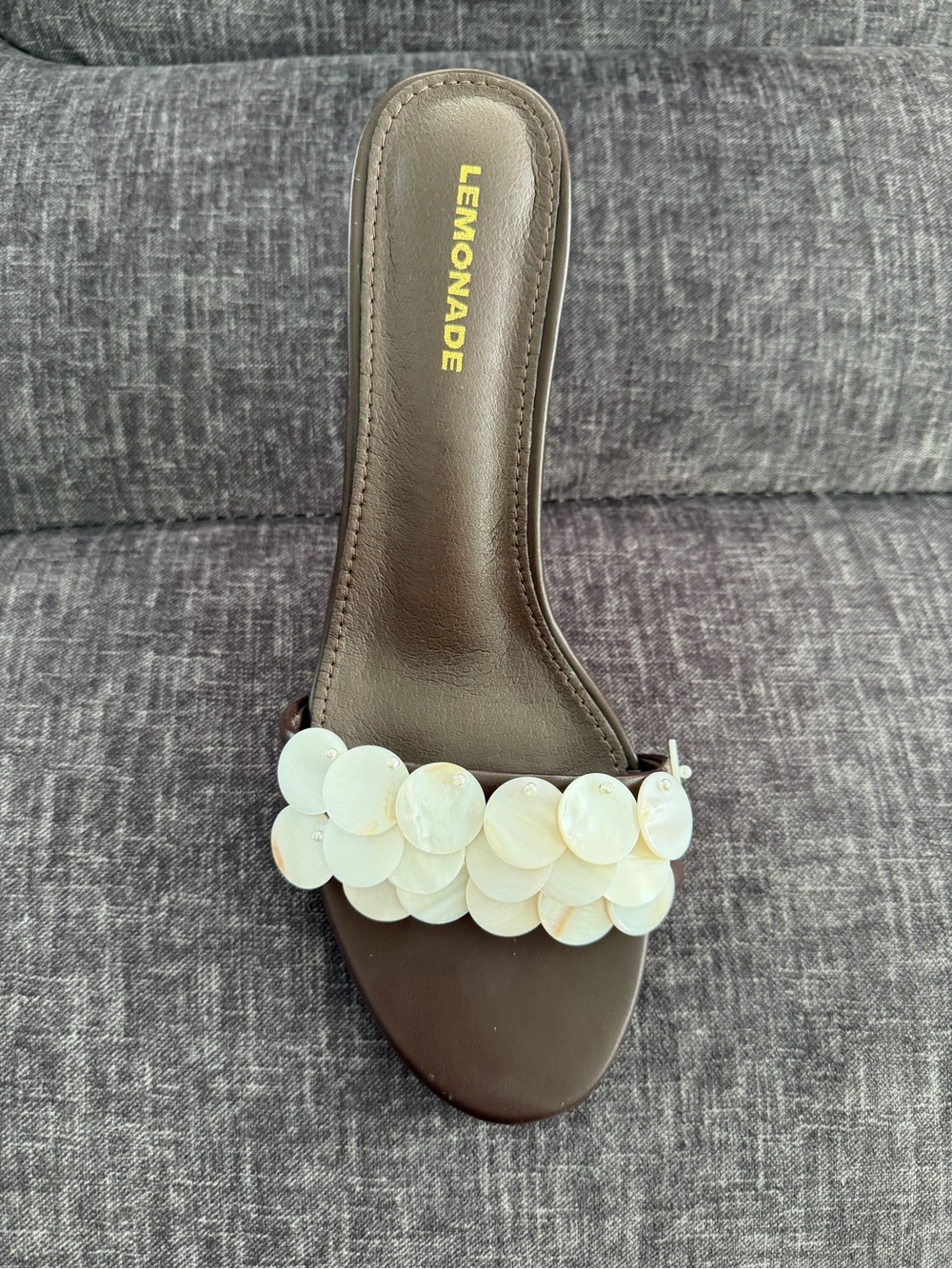 Lemonade Brown Slide Sandal with Cream Shell Discs